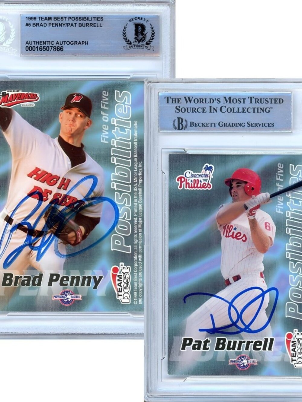 Brad Penny Pat Burrell Signed 1999 Team Best Possibilities #5 BAS Slab Dual Auto